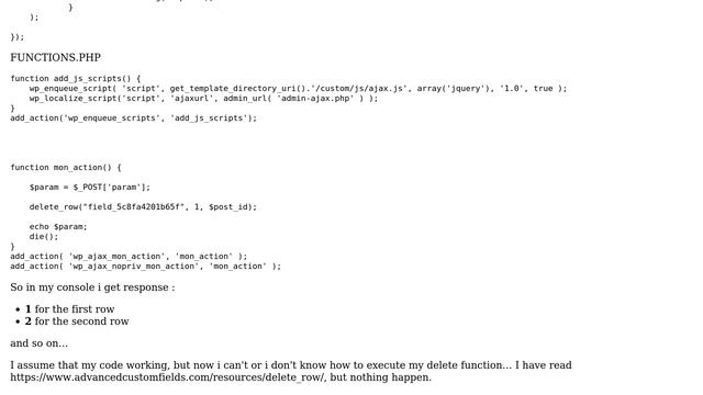 Wordpress: Delete ACF repeater field row on Front End