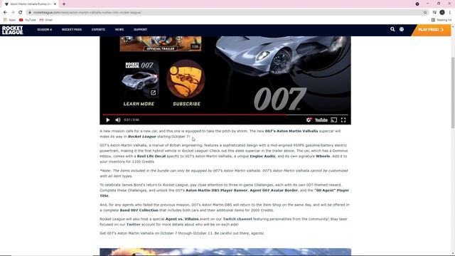 NEW James Bond DLC On Rocket League! Aston Martin Valhalla