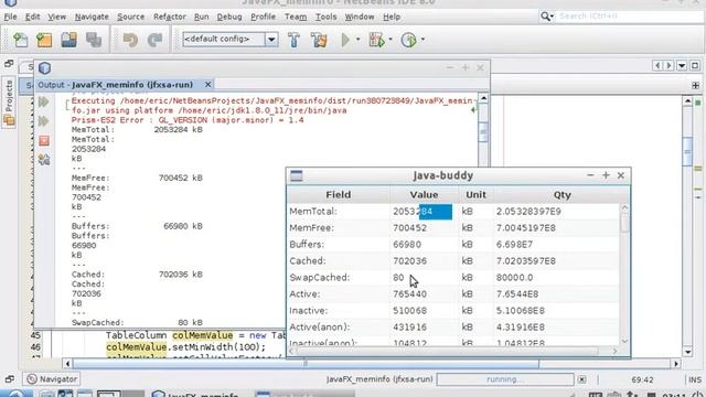 Display procmeminfo on JavaFX TableView