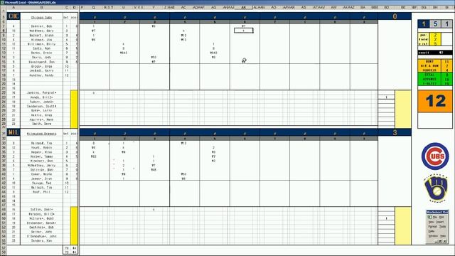 Strat-O-Matic Baseball EXCEL Game 266 Cubs at Brewers