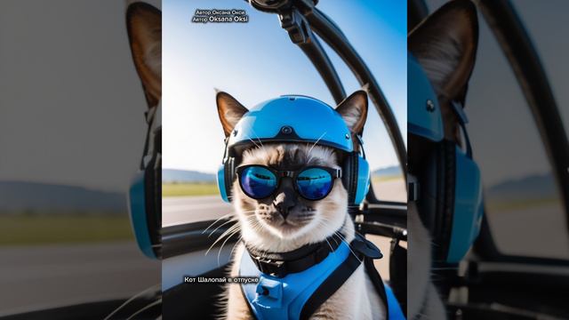 Кот Шалопай в отпуске.  Экстрим. Кот в синих очках #модные_животные #кот_в_очках #нейросеть #ai