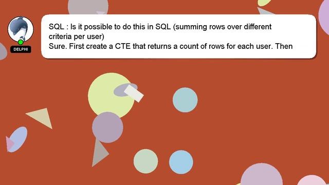 SQL : Is it possible to do this in SQL summing rows over different criteria per user