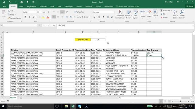 Excel Absolute References: Using an Absolute Reference to Calculate Tax Charges in Your Data Set
