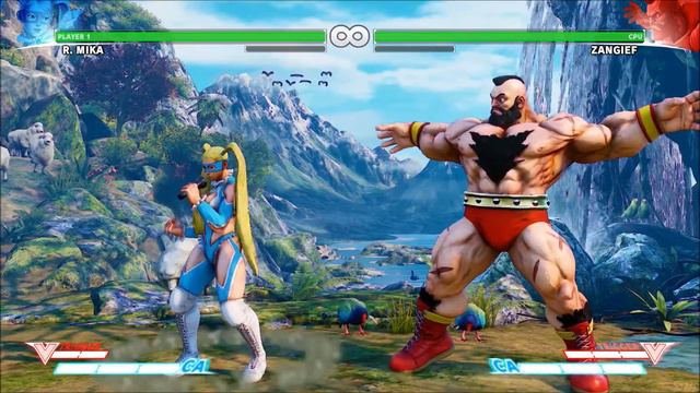 Street Fighter V (PS4) R.Mika's  Super Art and Taunt 1 hit Ko command grab