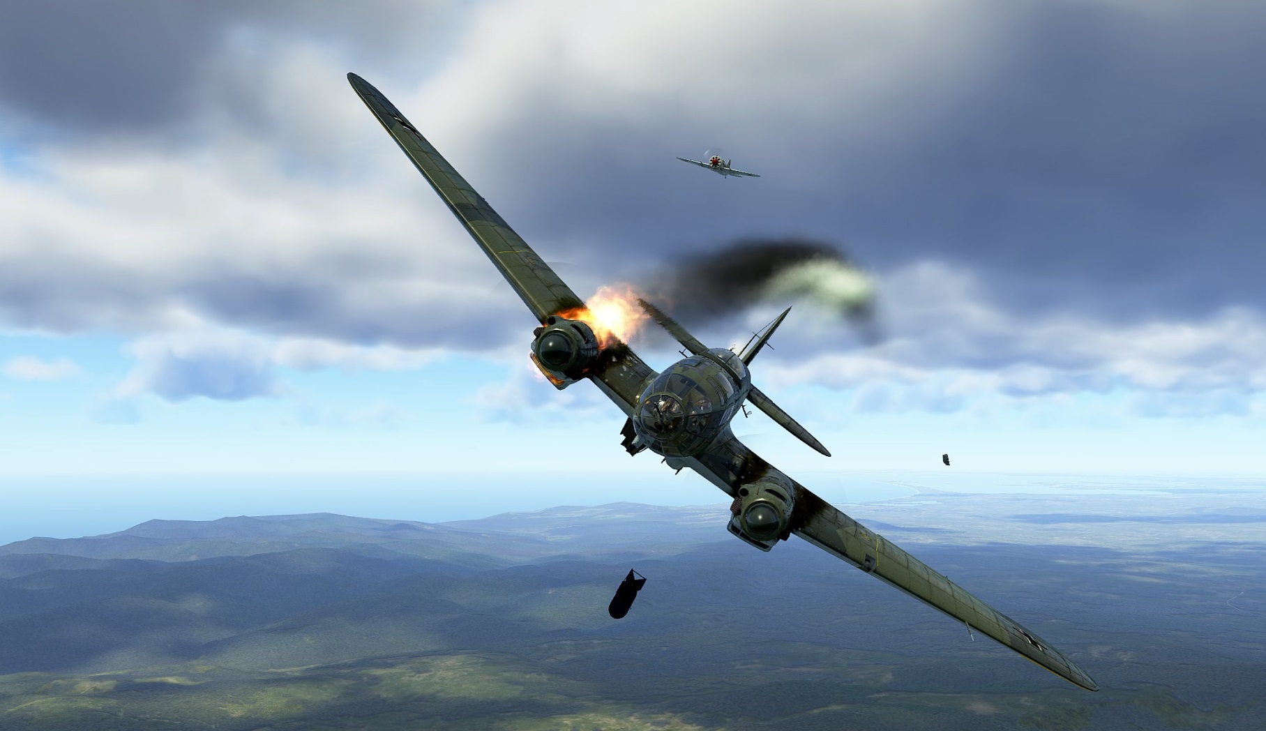 И-16 против пары He 111,  в лобовой атаке сразу сбил бомбардировщик.
