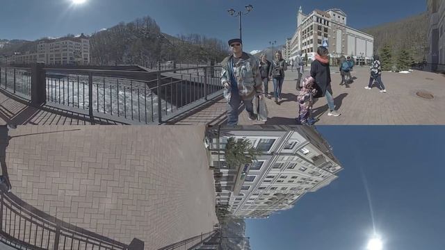 Видео 360. Прогулка по Красной Поляне вдоль набережной.