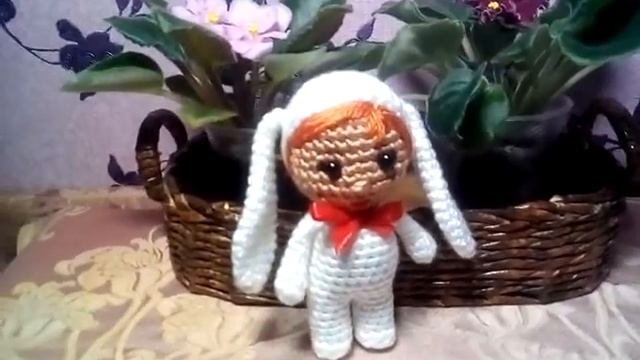 Пупс-зайка - игрушка вязаная крючком