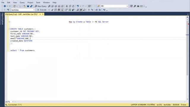 Create Table In MS SQL SERVER