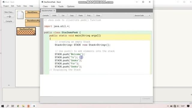 STACK DENGAN FUNGSI PEEK PADA JAVA  PEMROGRAMAN LANJUT DAN STRUKTUR DATA