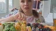 Mukbang роллы с лососем и манго, роллы с креветкой и креветки панко #фудблогер #мукбанг