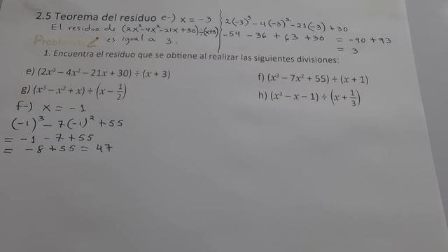 2.5 TEOREMA DEL RESIDUO NUMERAL 1 LITERALES E F G Y H
