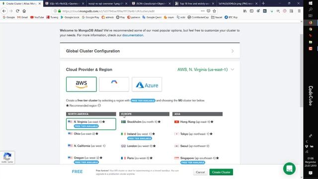NoSql ve MongoDB cloud cluster installation