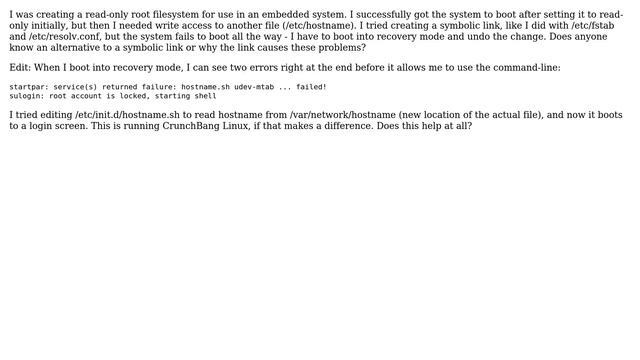Problems with a Read-Only Root Filesystem