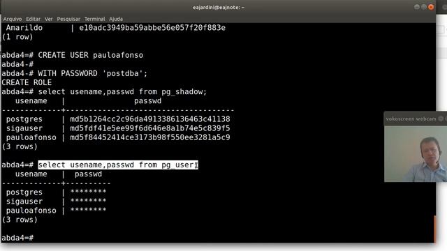 ABDA4-Cap 03 aula 01 Gerenciamento de usuários no Postgres