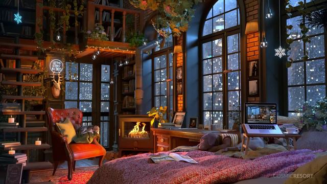 Cozy New York Loft  with Relaxing Snow and Fireplace Sounds - for Sleeping and Studying