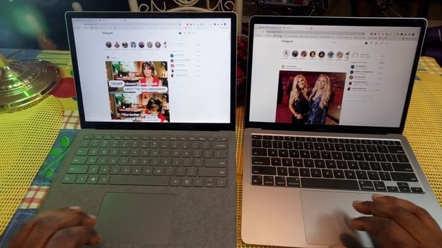 Chrome Web Browser on MicroSoft Surface Laptop 3 vs Apple MacBook Air M1 Opening Web Pages