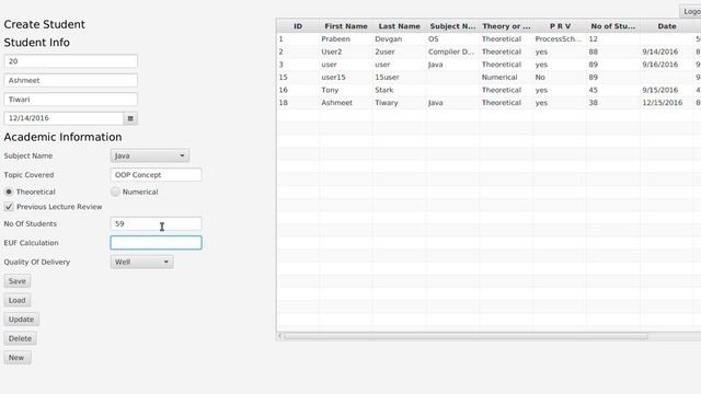 student registration system project in java