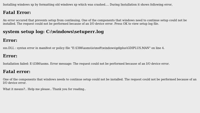 Maxtor 40GB HDD shows fatal error while installing windows xp from internal CD-ROM