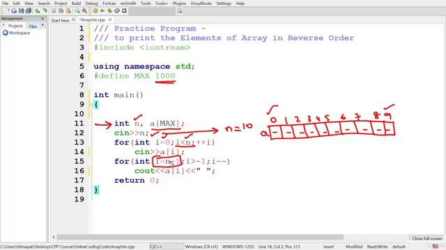 3. Practice Program - To Display the Array Elements in Reverse order