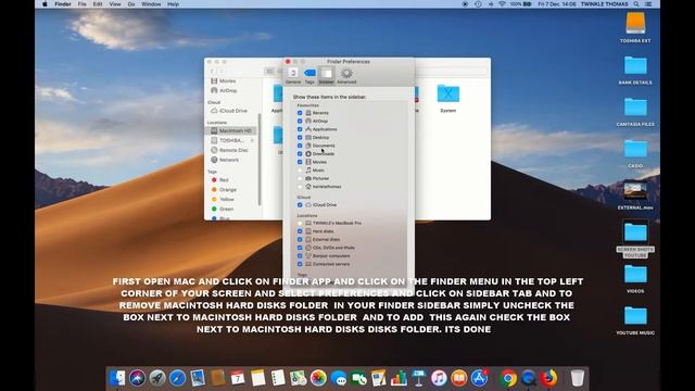 HOW TO REMOVE OR ADD MACINTOSH HARD DISKS FOLDER IN FINDER SIDEBAR IN MAC OS MOJAVE