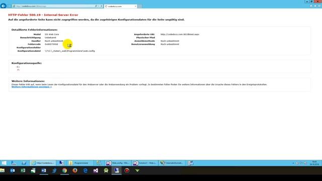 HTTP Error 500.19 Internal Server Error web.config 0x8007000d