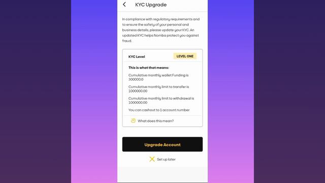 The simple step on how upgrade NOMBA AGENT ACCOUNT. This will teach you how to transfer beyond #1m.