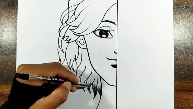 How to draw girl wearing mask || step by step girl half face drawing || easy to draw
