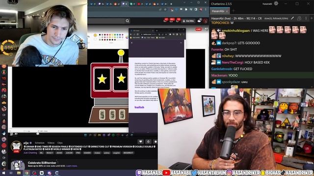 Hasan xQc Ludwig react live to Twitch banning GAMBLING