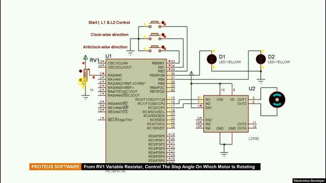 DC motor control with PIC16F877A and L293D | simulation