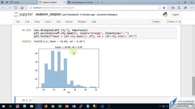 การสรางกราฟดวย seaborn: การสราง histogram ดวย distplot