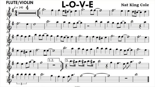 L-O-V-E Nat King Cole Flute Violin Sheet Music Backing Track Partitura Single Page For Screenshot L