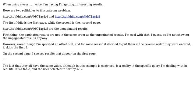 Databases: OFFSET ... FETCH overlapping results on second page