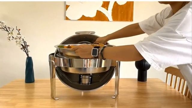 ROVSUN 6Qt Round Roll Top Chafing Dish Buffet Set with Glass Window