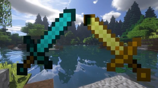 Minecraft Diamond and Gold Swords 3D Model ~Preview | Blender 3.1