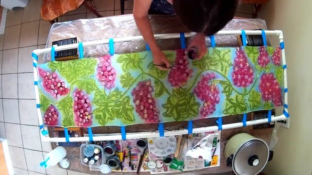 Hot Wax Batik Tutorial. The Grapes and-painted Scarf/ Шарф Виноград горячий батик демо таймлапс
