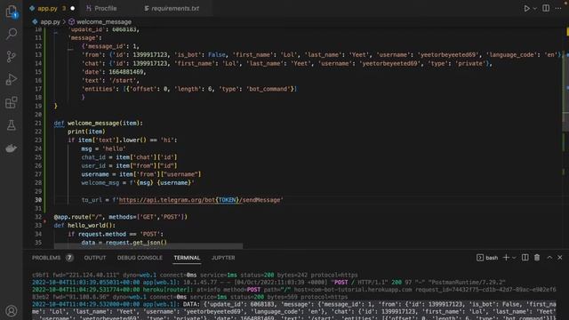 Set webhook and message handlers — Creating a CRM distribution Telegram bot with Notion API (EP.2)