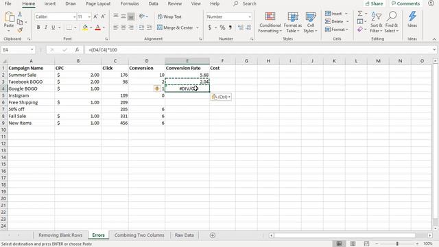 Types of Errors in Excel and Their meaning