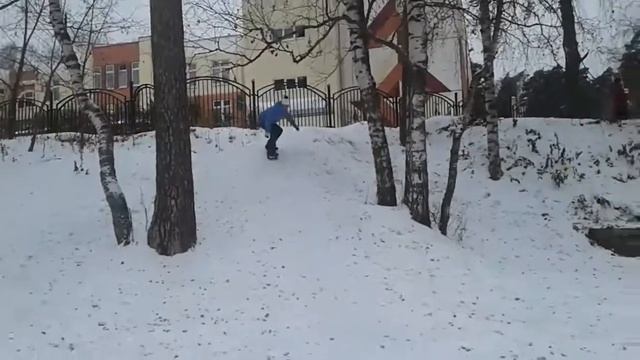 Мама едет с горы в парке