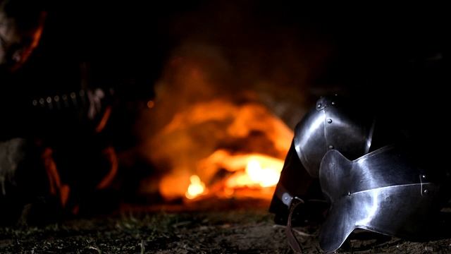 Bonfire,  armor couter and guitar music. Nikon D7500 night video.