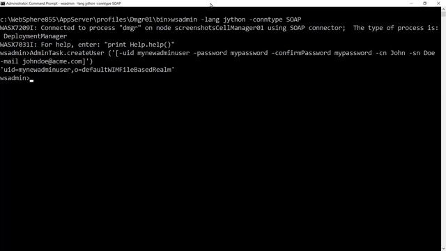 How to create a user with administrator role in a federated repository using wsadmin commands