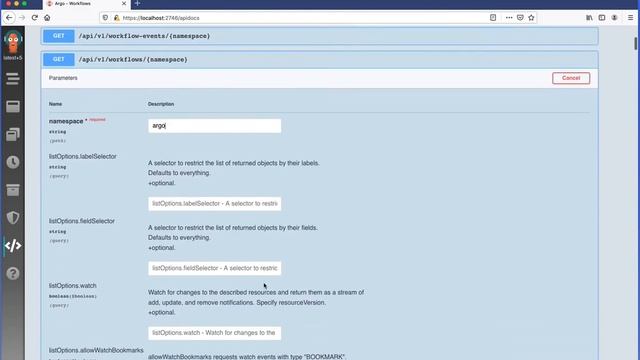 Argo Workflows Open API UI