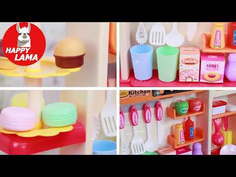 Детская игровая кухня, большая, c водой паром, свет, звук эффекты 93,5 см 88 предметов