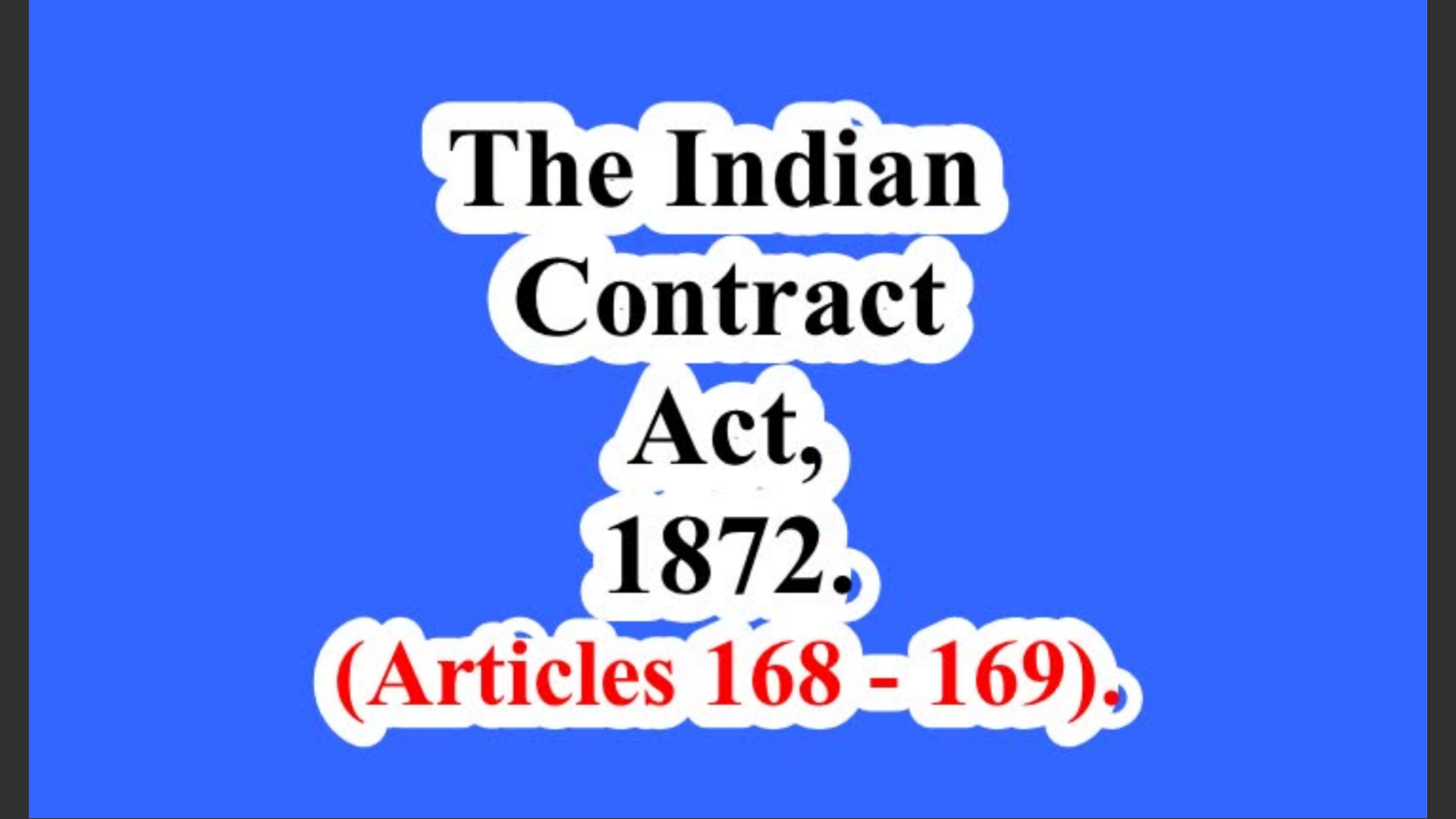 The Indian Contract Act, 1872. (Articles 168 – 169).