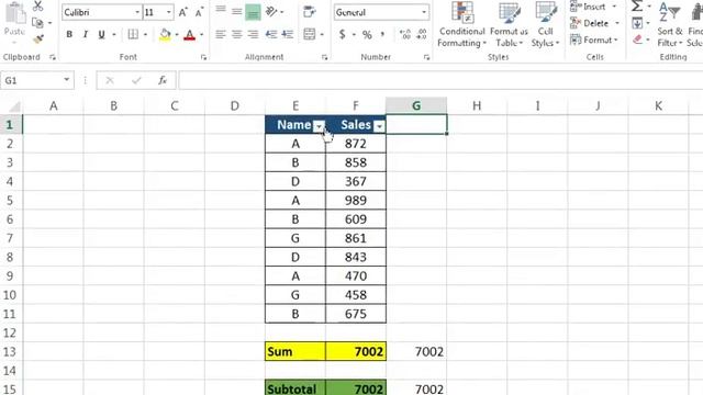 Difference  between Sum and Subtotal in Excel