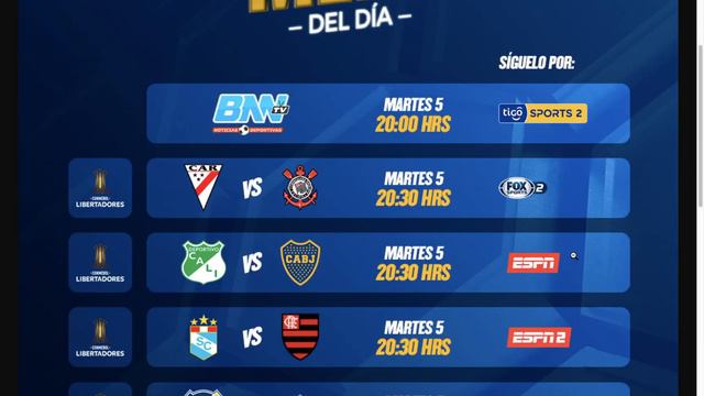 Martes 5 de Abril: Programación de Tigo Sports Bolivia, Champions League y Copa Libertadores