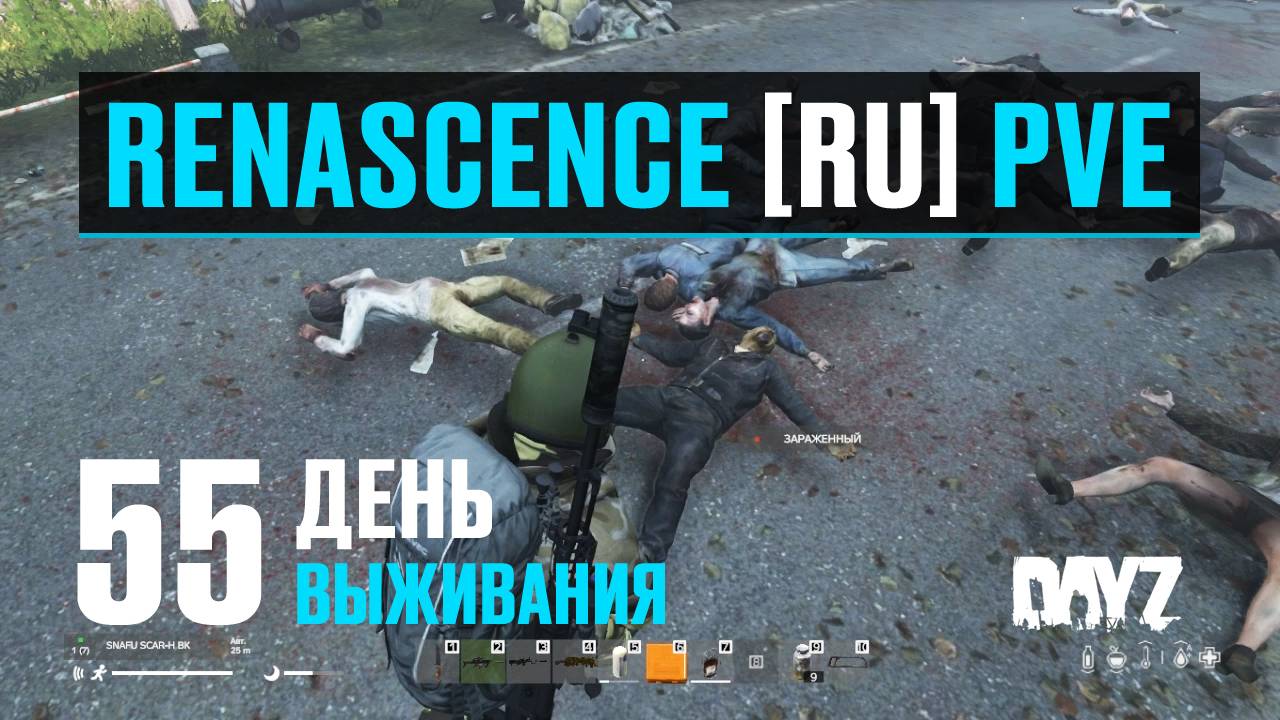 DayZ. RENASCENCE [RU] PVE. 55 день выживания. Исследую новые города, куча лута.