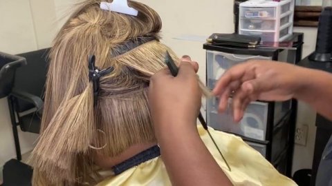 Invisible part Quickweave Asymmetrical Bob Cut | Ash Blonde & Chocolate Highlights