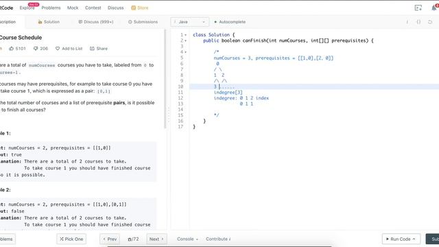 leetcode207. Course Schedule-java-BFS-TopologicalSorting