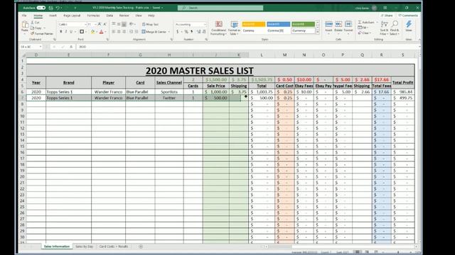 **UPDATED FOR 2022** Microsoft Excel Sports Card Sales Tracking File - V2.0 (Link in Description)