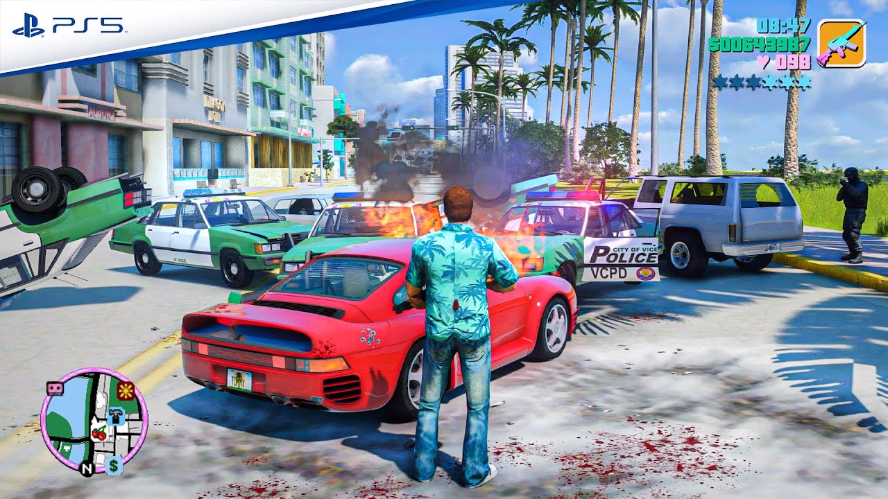 GTA Vice City Remake™ - Tommy Vercetti Интенсивный игровой процесс полицейской погони GTA 5 PC Mods